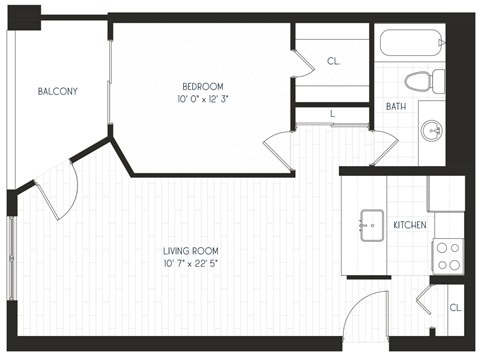 a floor plan of a room with a bedroom and a bathroom
